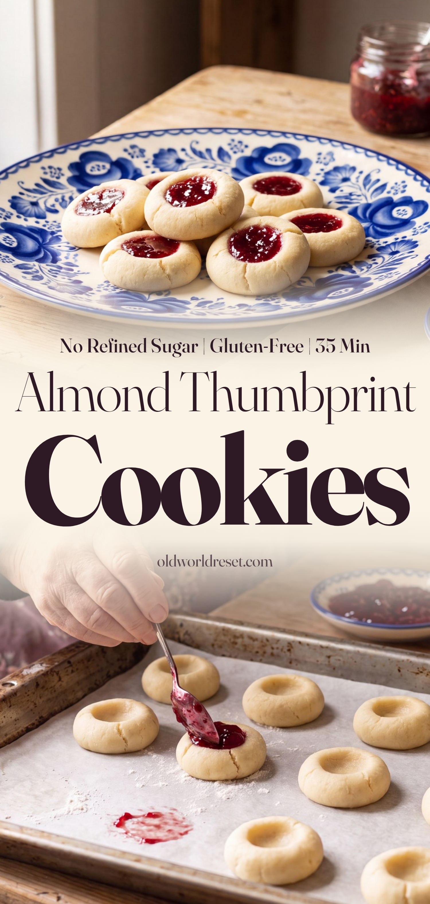 Almond Thumbprint Cookies with Fruit Jam - pin this recipe