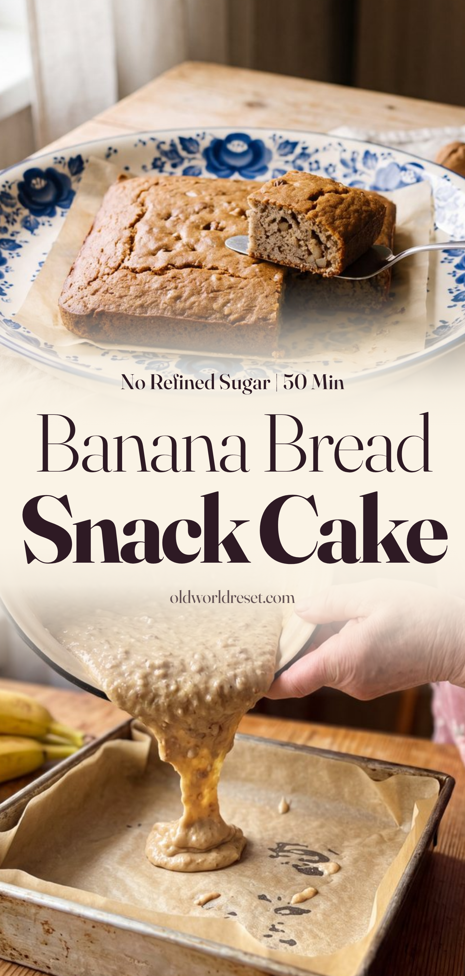 Banana Bread Snack Cake with Walnuts - pin this recipe