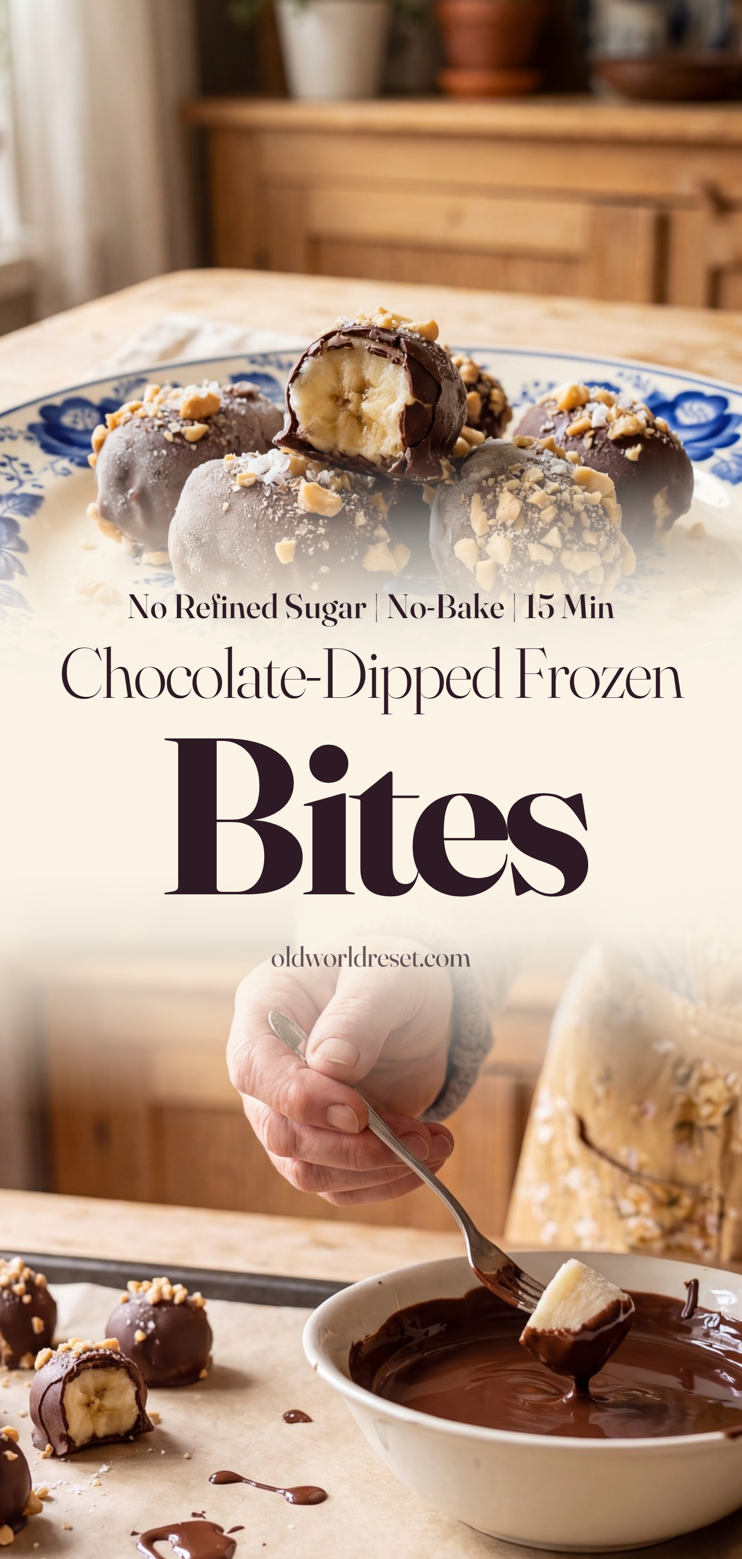 Chocolate-Dipped Frozen Banana Bites - pin this recipe