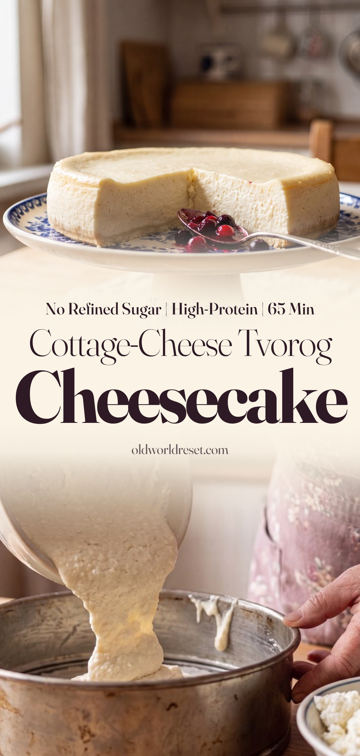 Cottage-Cheese "Tvorog" Cheesecake (Baked, Honey) - pin this recipe
