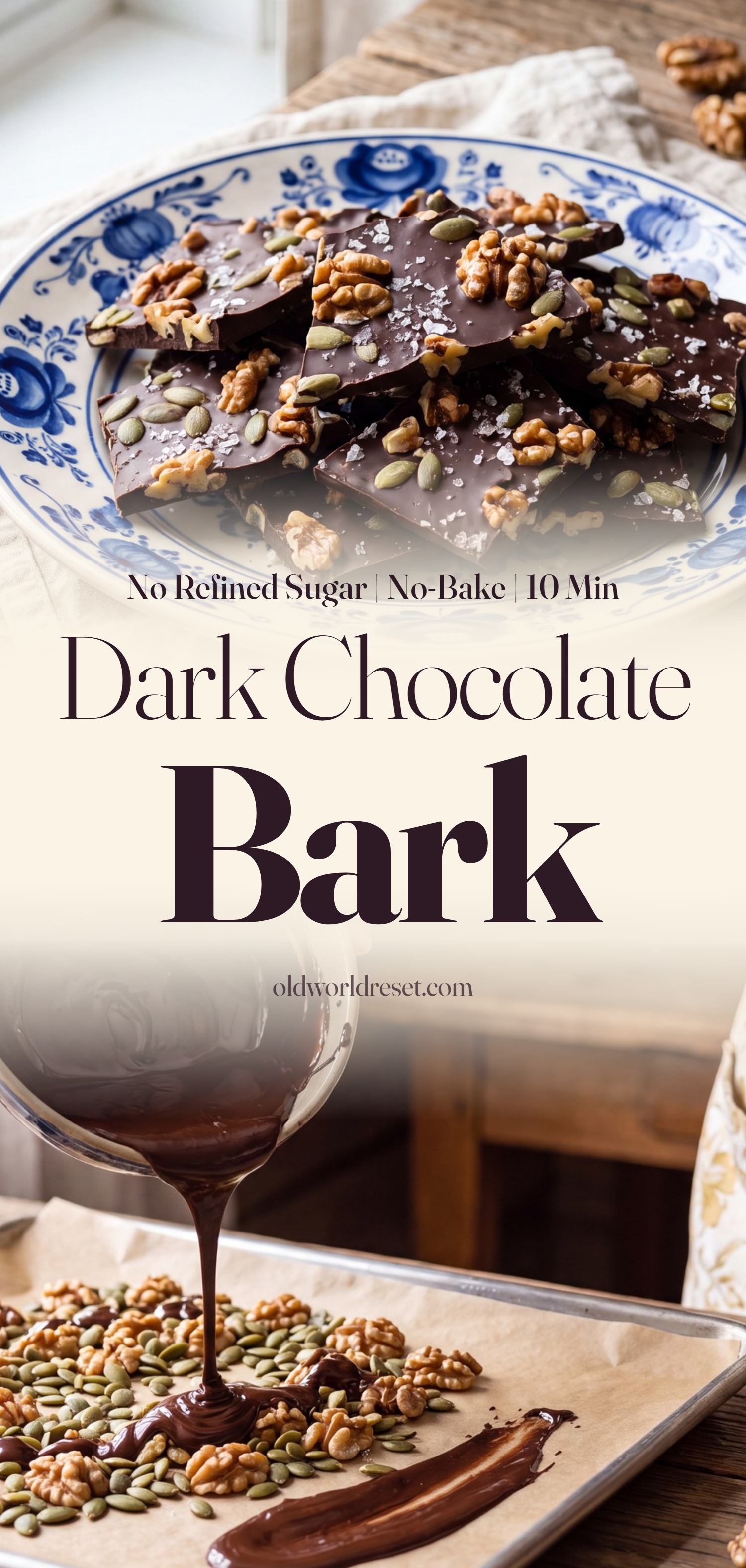 Dark Chocolate Walnut Bark (No Added Sweetener) - pin this recipe