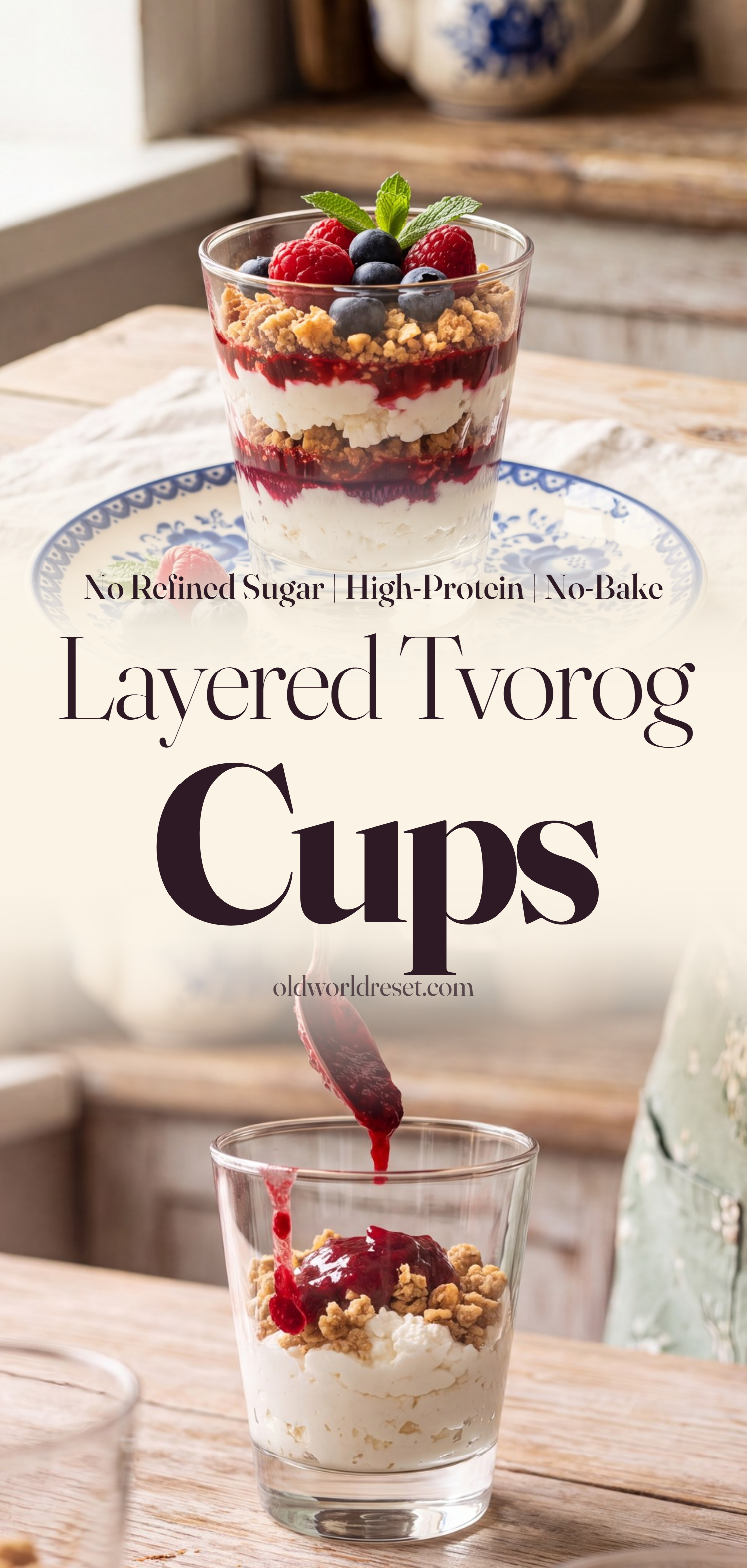 Layered Tvorog & Berry Cream Cups - pin this recipe