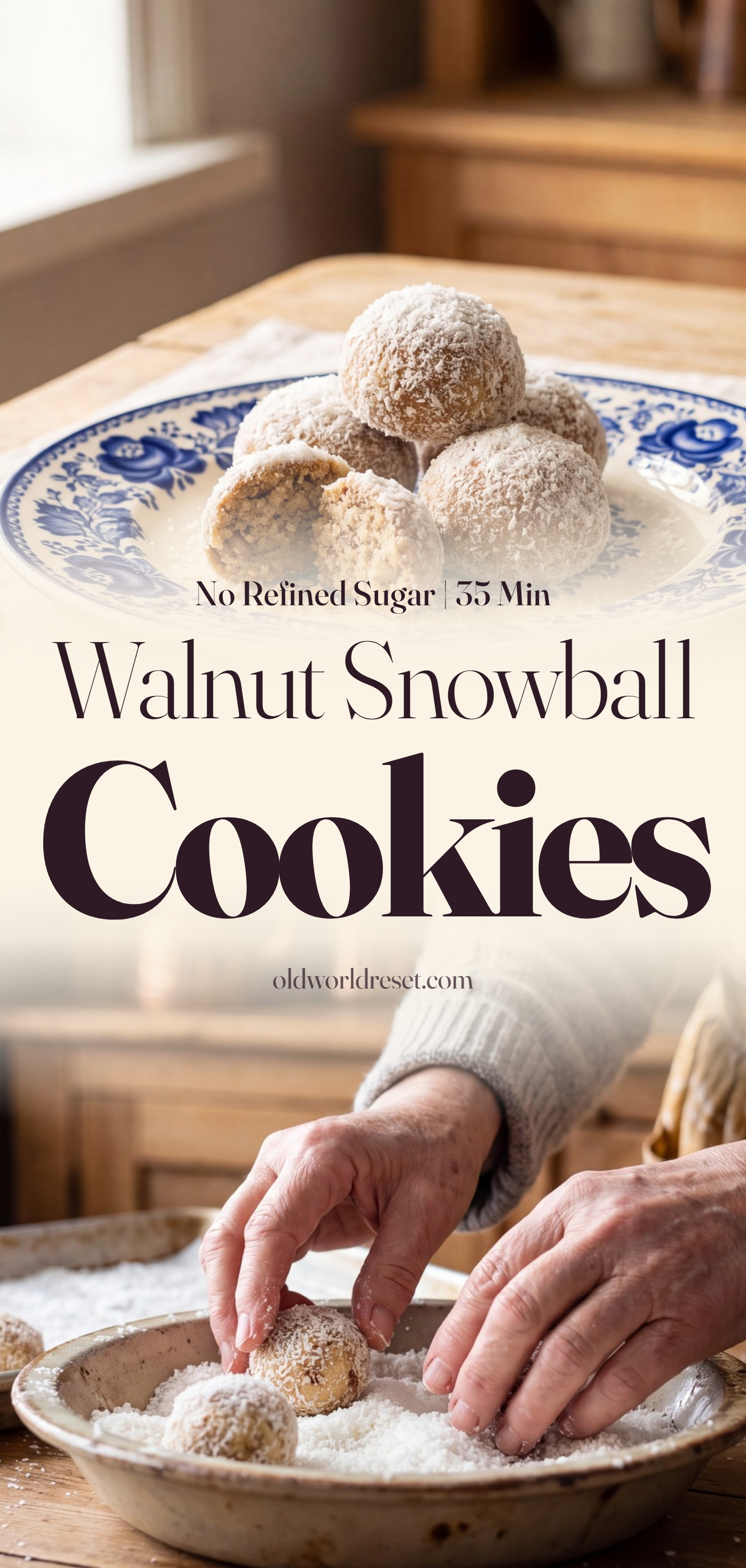 Walnut Snowball Cookies (Oreshki-Inspired) - pin this recipe