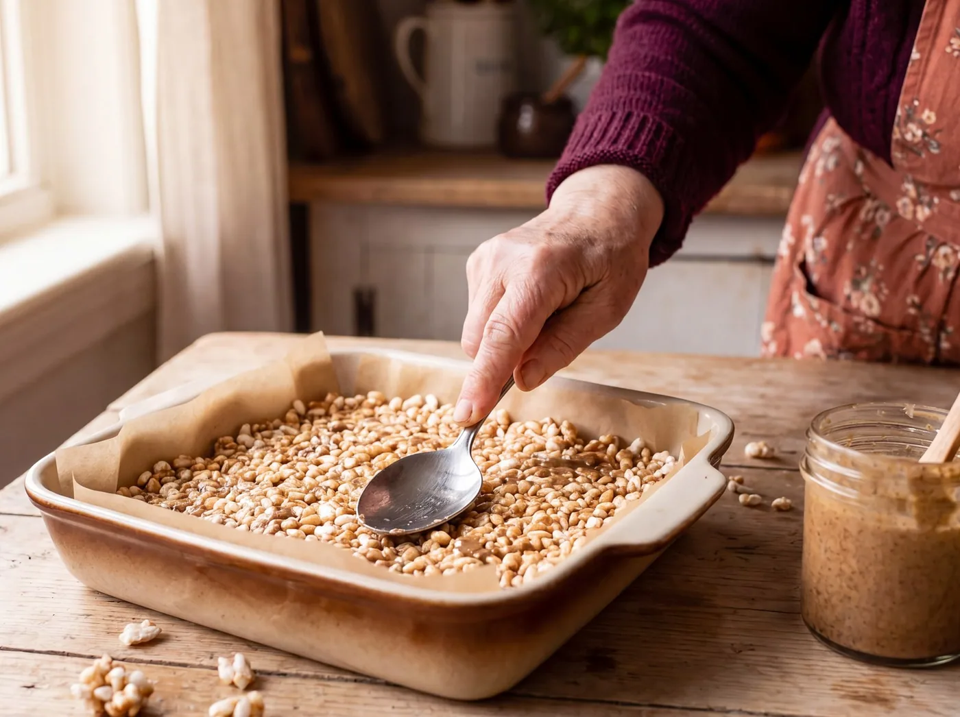 Making Almond Butter Rice Crispy Bars