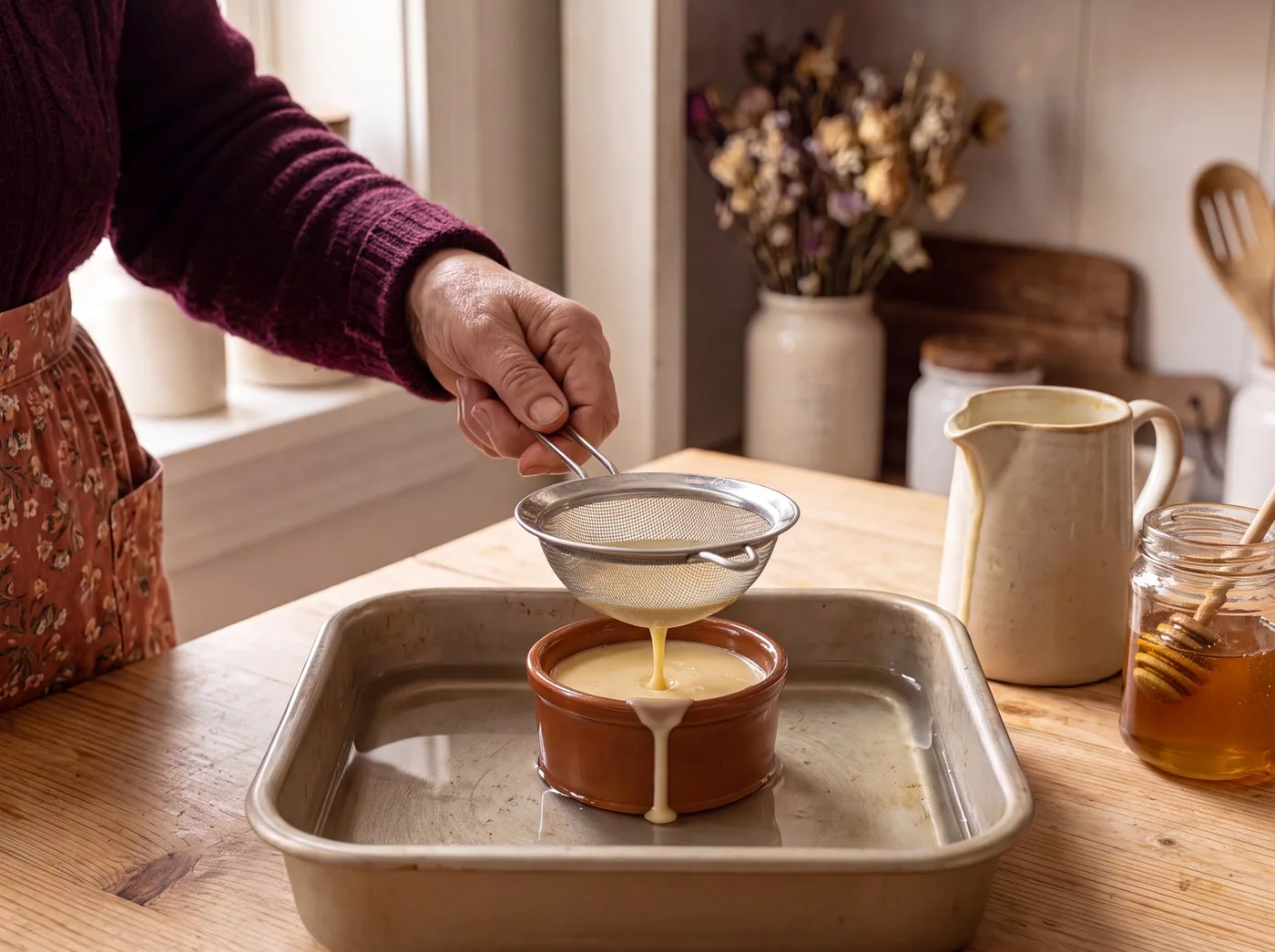 Making Baked Honey Custard (Flan-Style)
