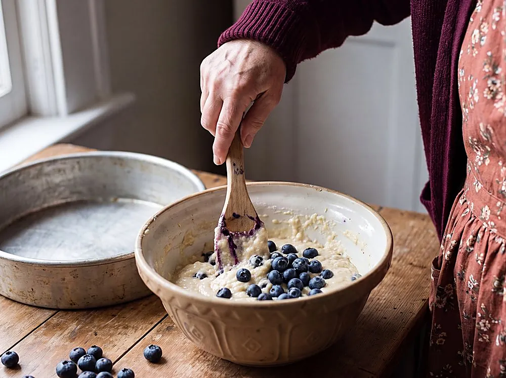 Making Blueberry Yogurt Breakfast Cake