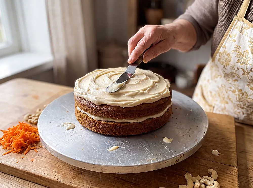 Making Carrot Cake with Honey-Cashew Frosting