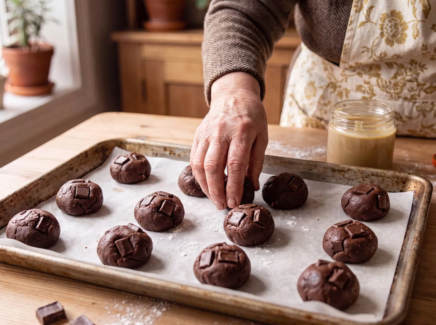 Making Double Chocolate Chip Tahini Cookies