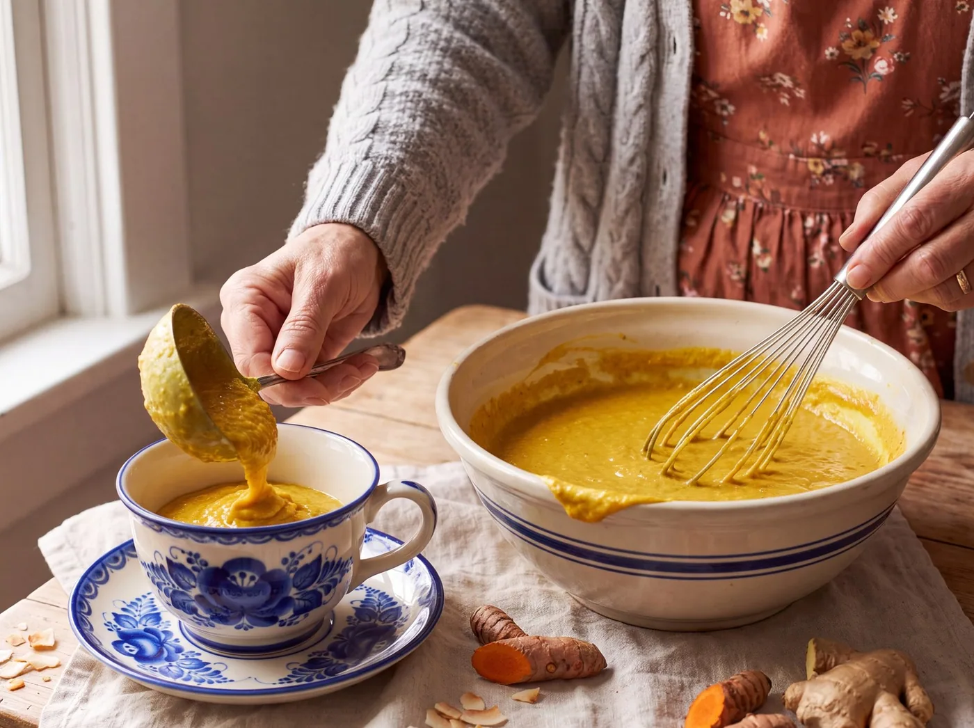 Making Golden Turmeric Coconut Pudding