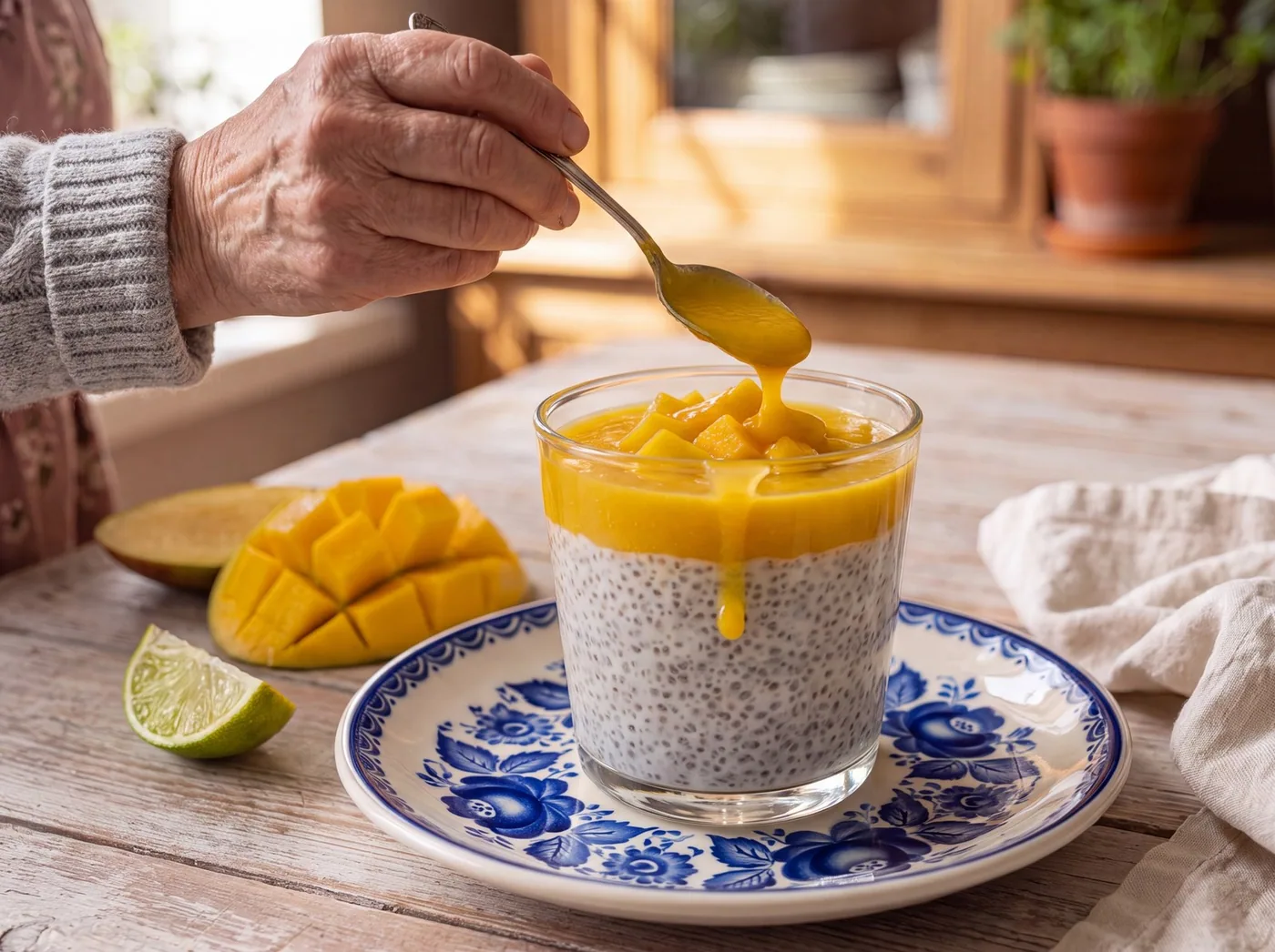 Making Mango Coconut Chia Pudding