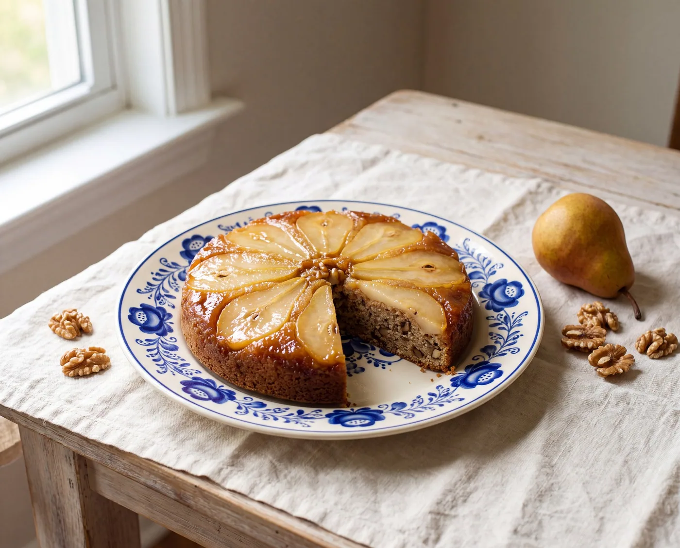 Pear & Walnut Upside-Down Cake