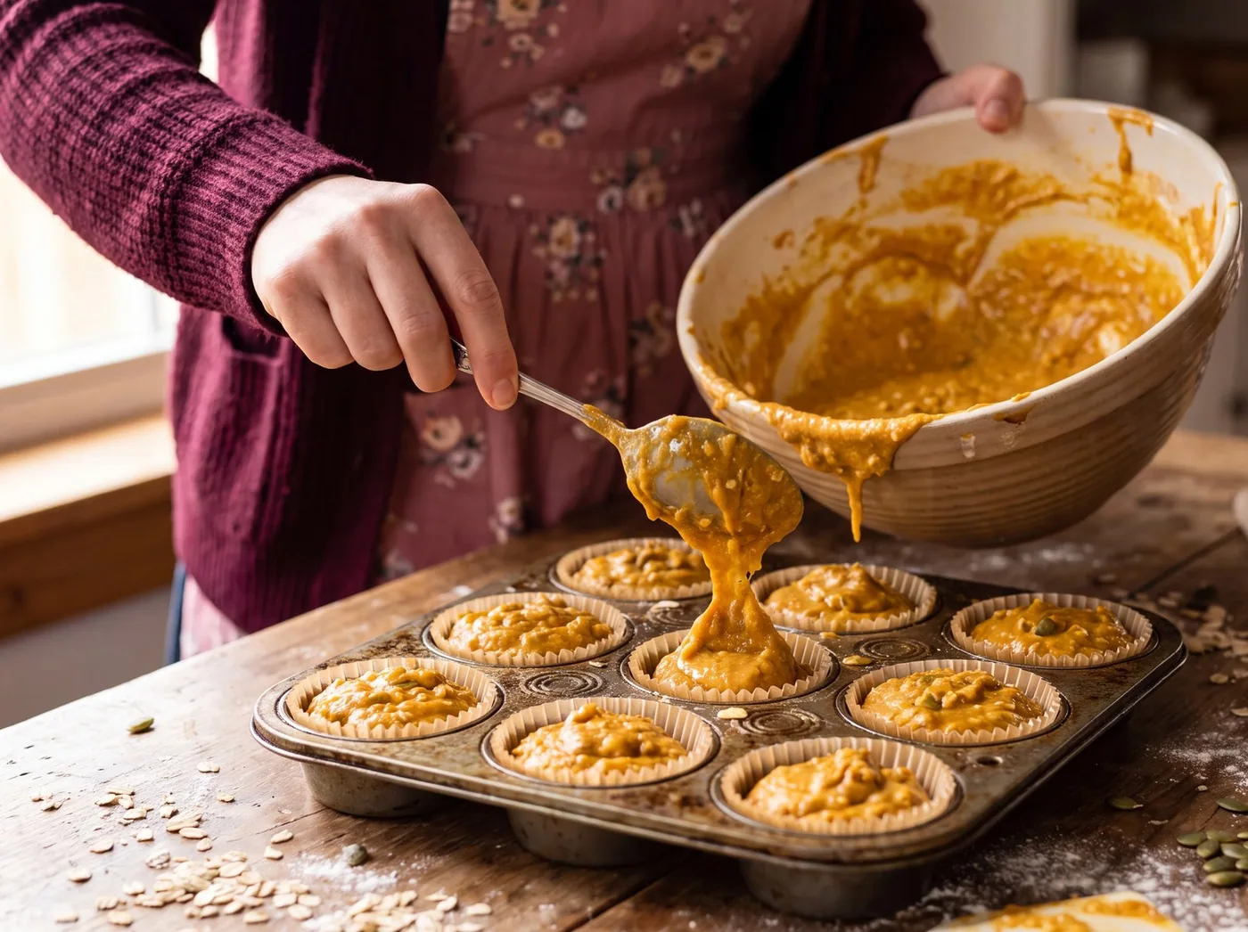 Making Pumpkin Oat Muffins
