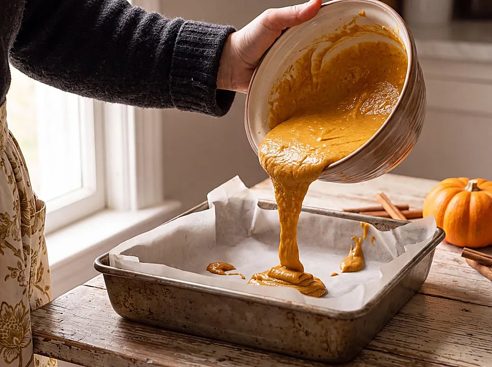 Making Pumpkin Spice Snacking Cake