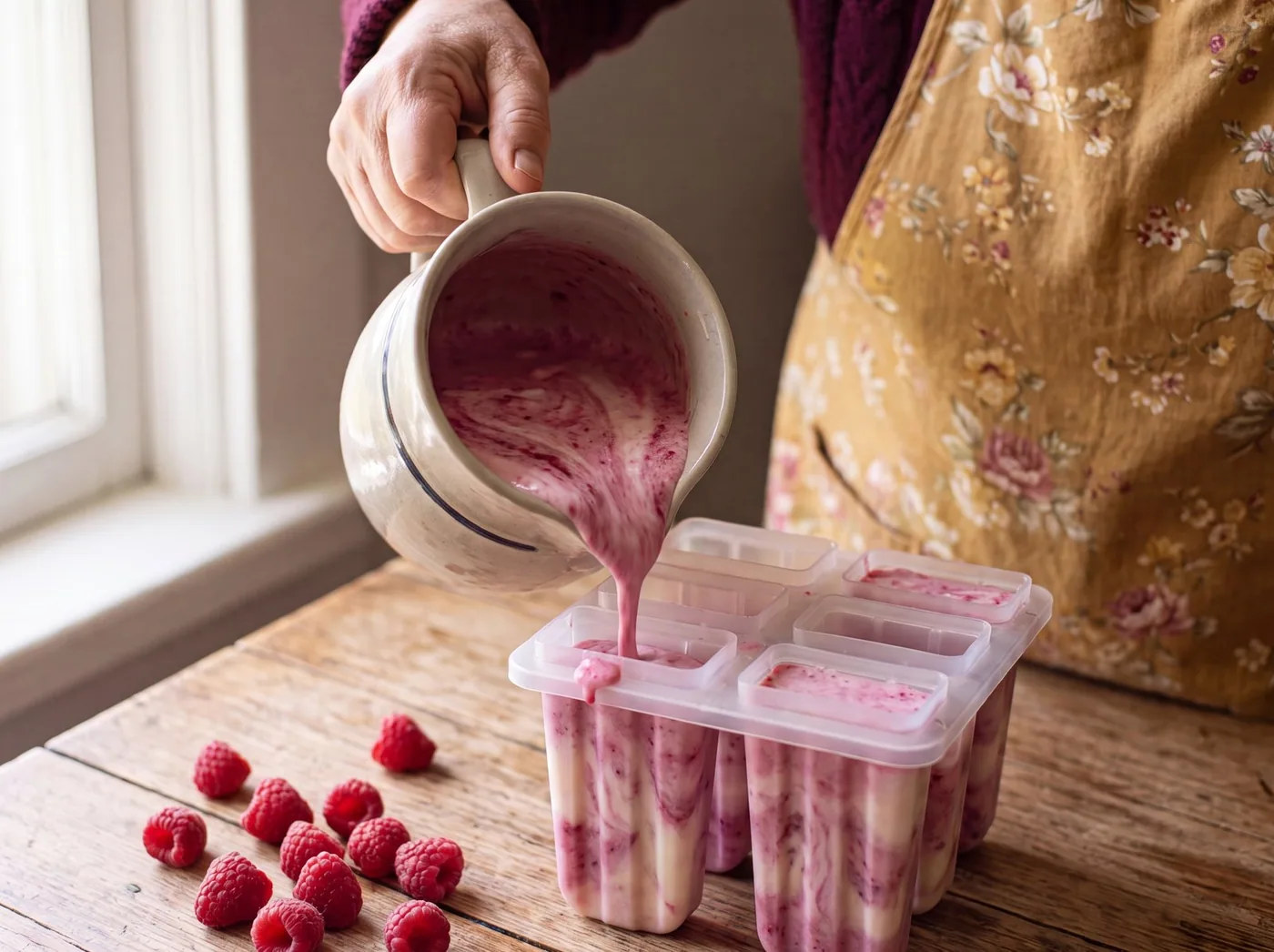 Making Raspberry Kefir Ice Pops