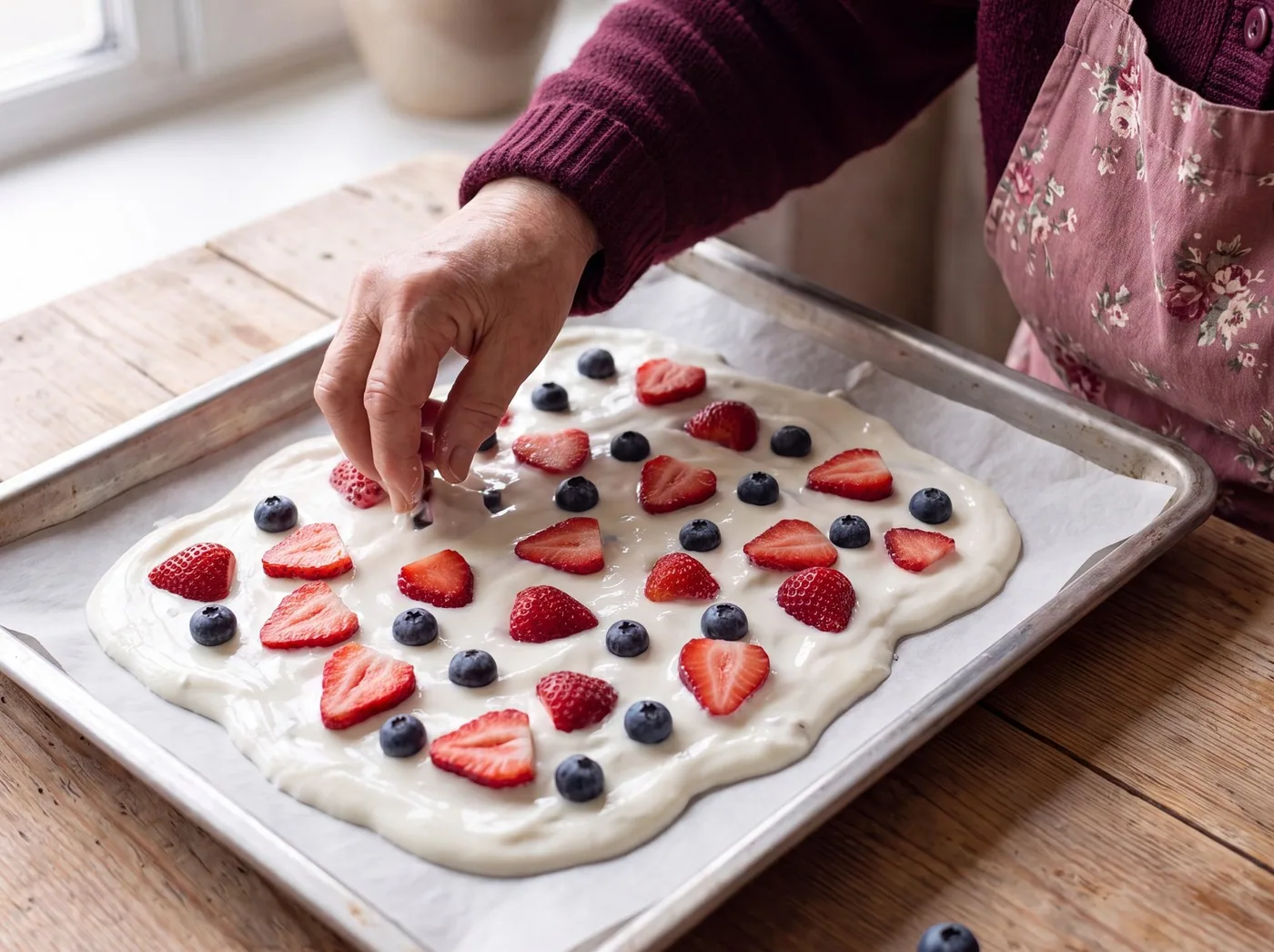 Making Strawberry Frozen Yogurt Bark