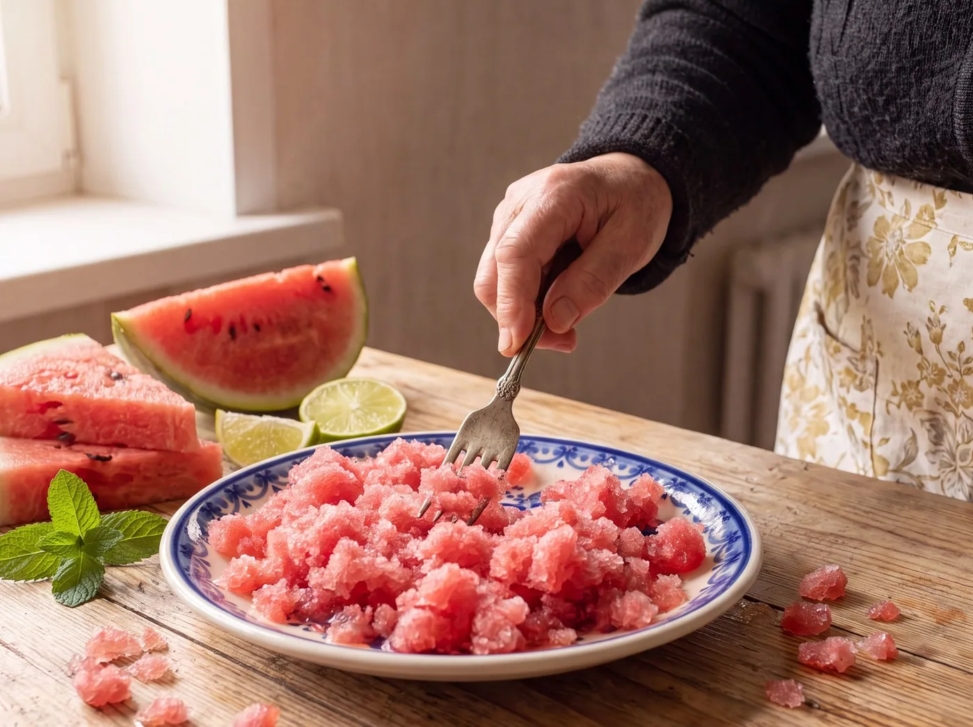 Making Watermelon Mint Granita
